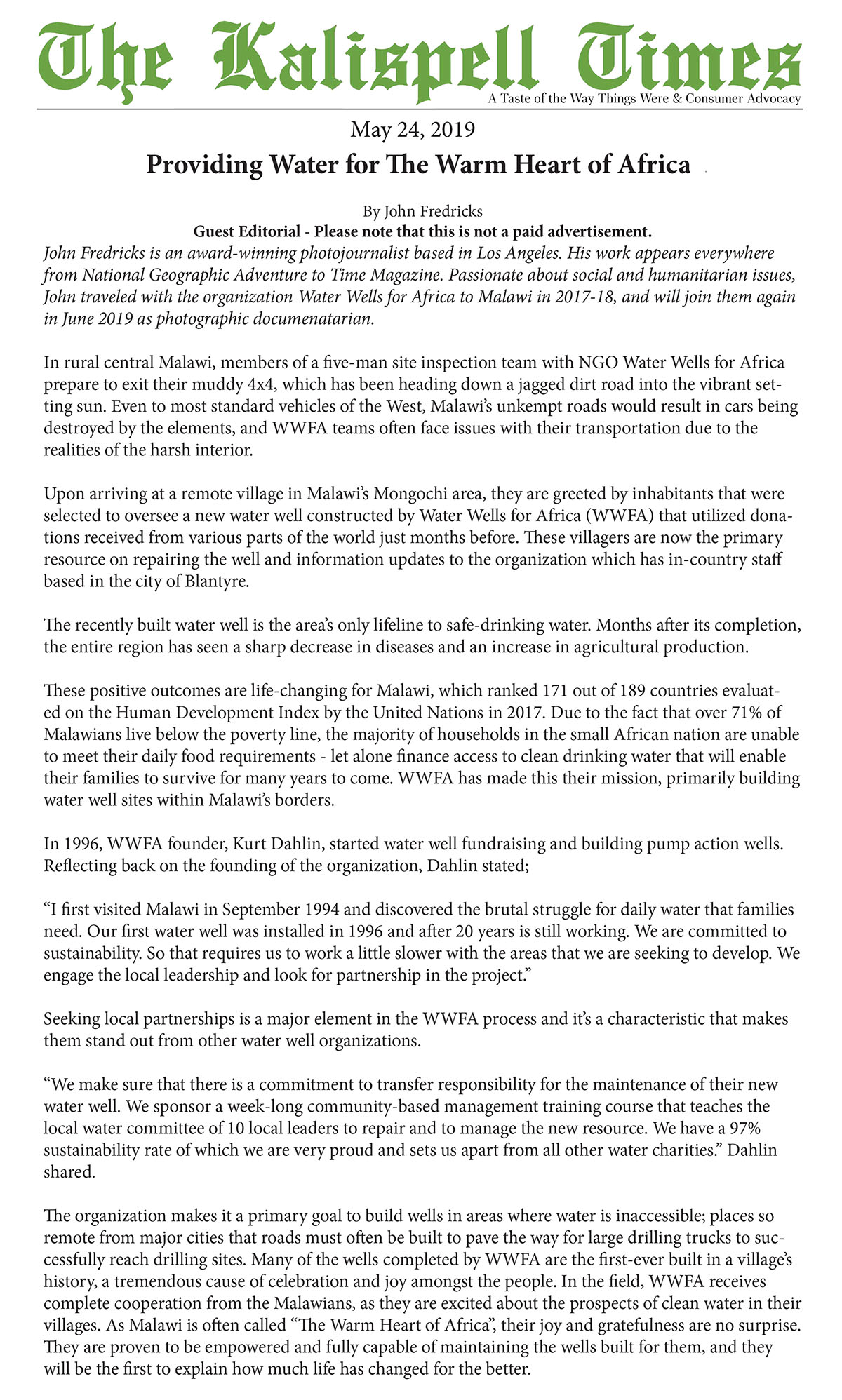 The Kalispell Times article Page 1